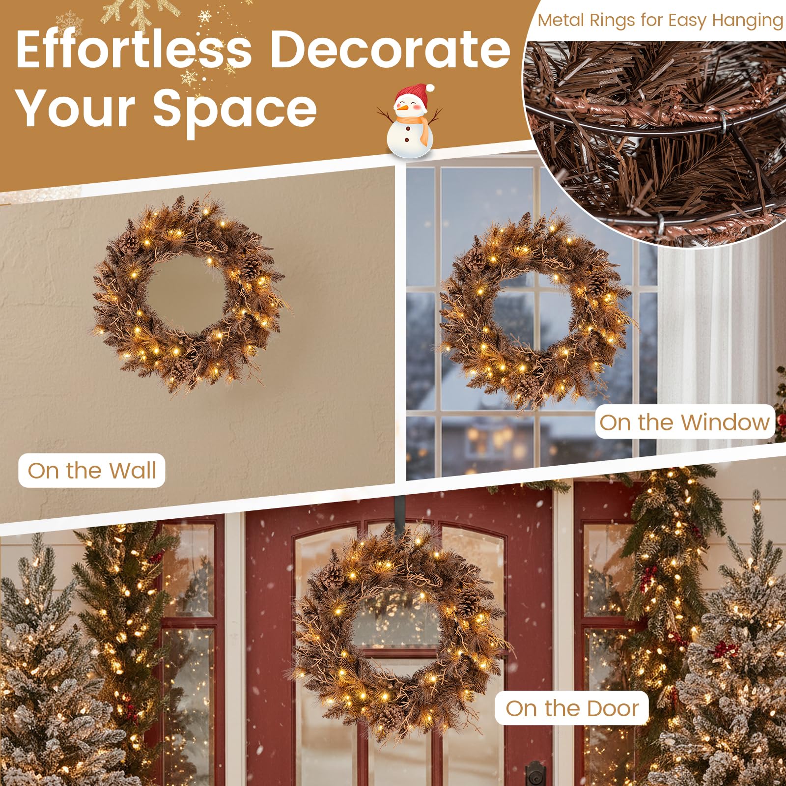 24 Inch Pre-lit Christmas Wreath with 105 Branch Tips and 35 Warm White LED Lights-1 piece - Image 3