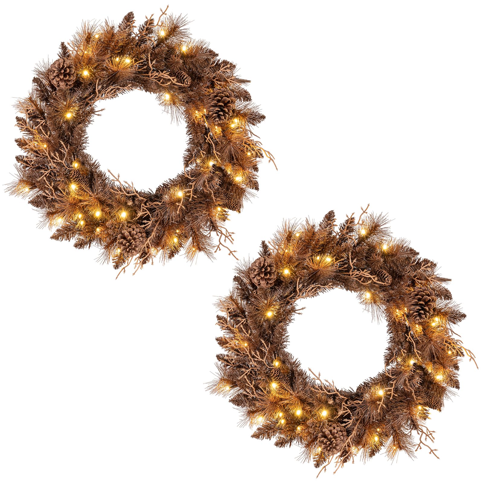 24 Inch Pre-lit Christmas Wreath with 105 Branch Tips and 35 Warm White LED Lights-1 piece - Image 8