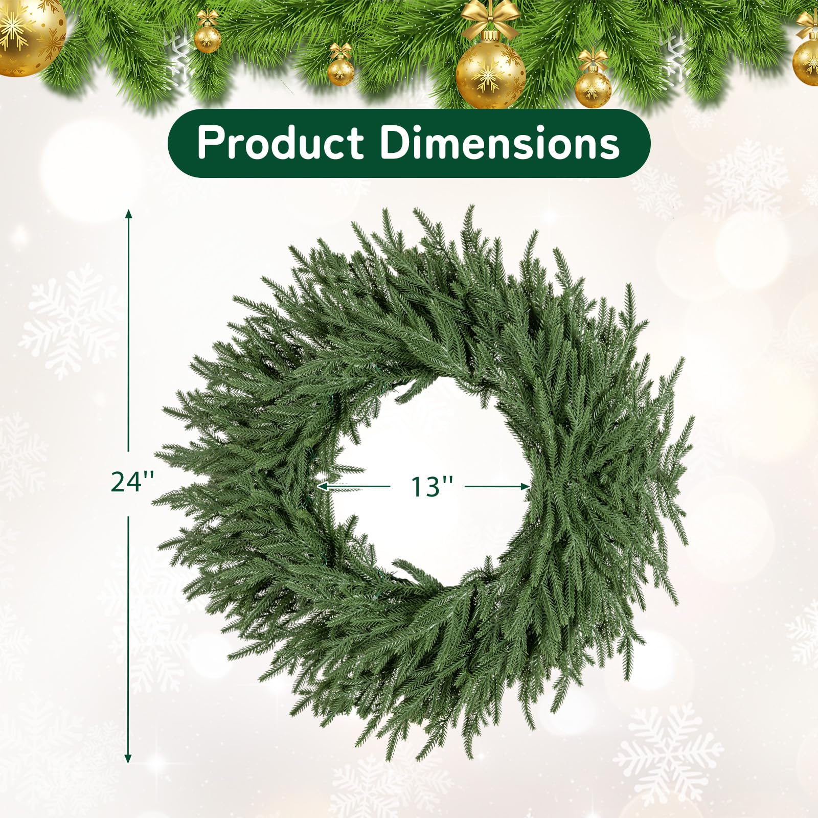 24 Inch Pre-lit Christmas Wreath with 108 Branch Tips and 35 Warm White LED Lights for Wall Window-1 piece - Image 7