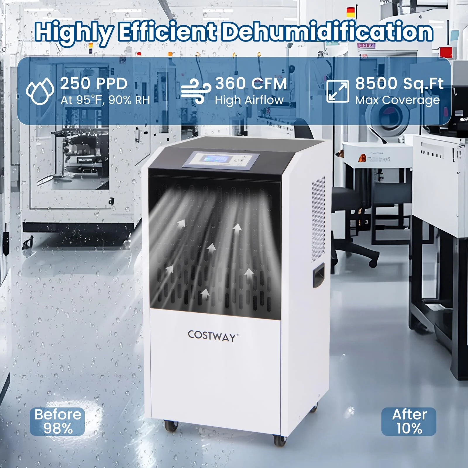 250 Pints Commercial Dehumidifier with Drain Hose, Industrial Heavy Duty Dehumidifier - Image 5