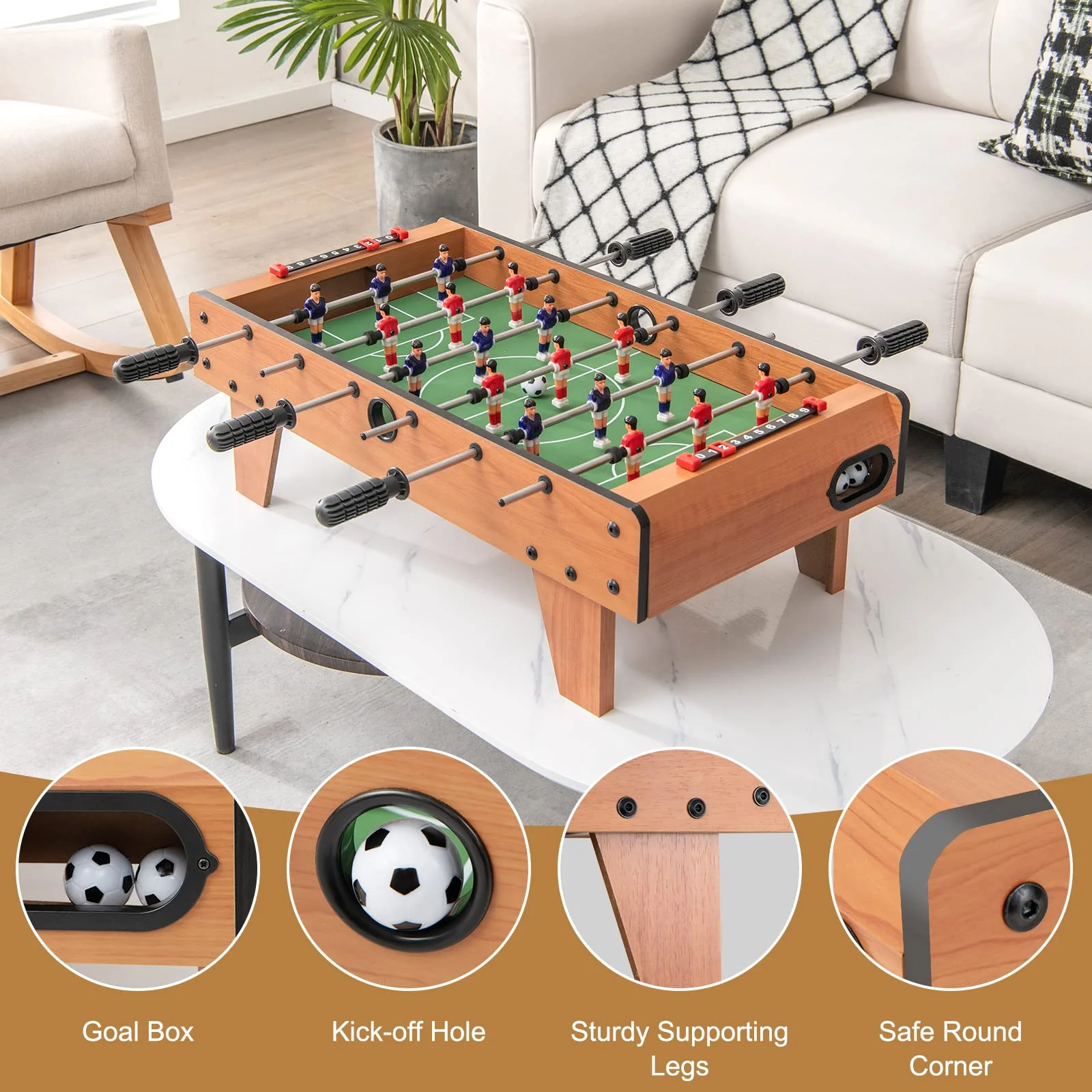 27" Foosball Table, Portable Tabletop Soccer Game - Image 3