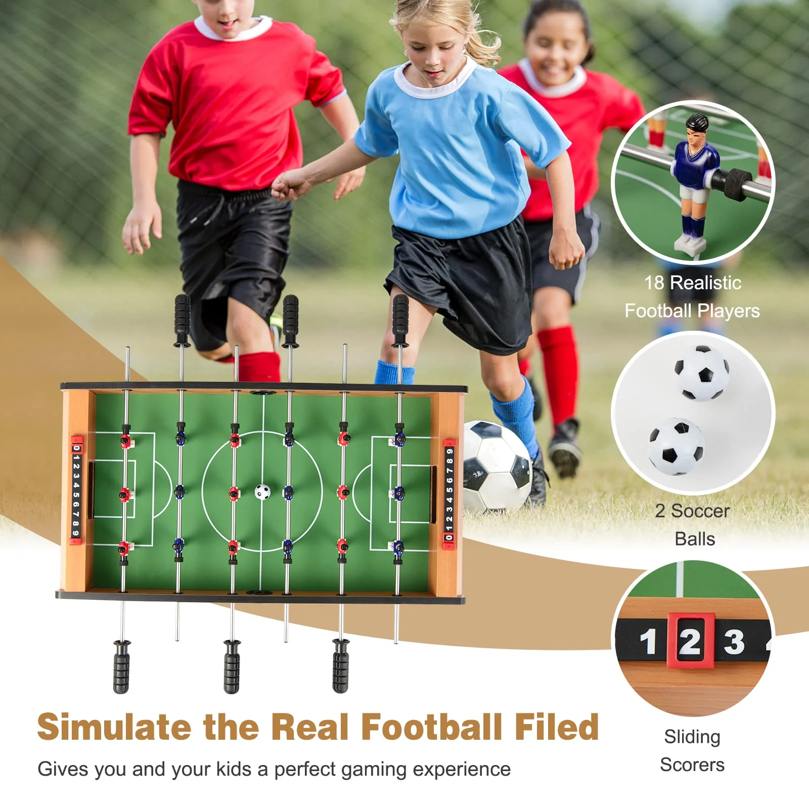 27" Foosball Table, Portable Tabletop Soccer Game - Image 4