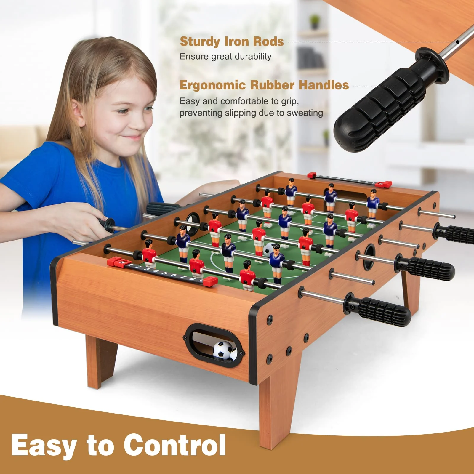 27" Foosball Table, Portable Tabletop Soccer Game - Image 5