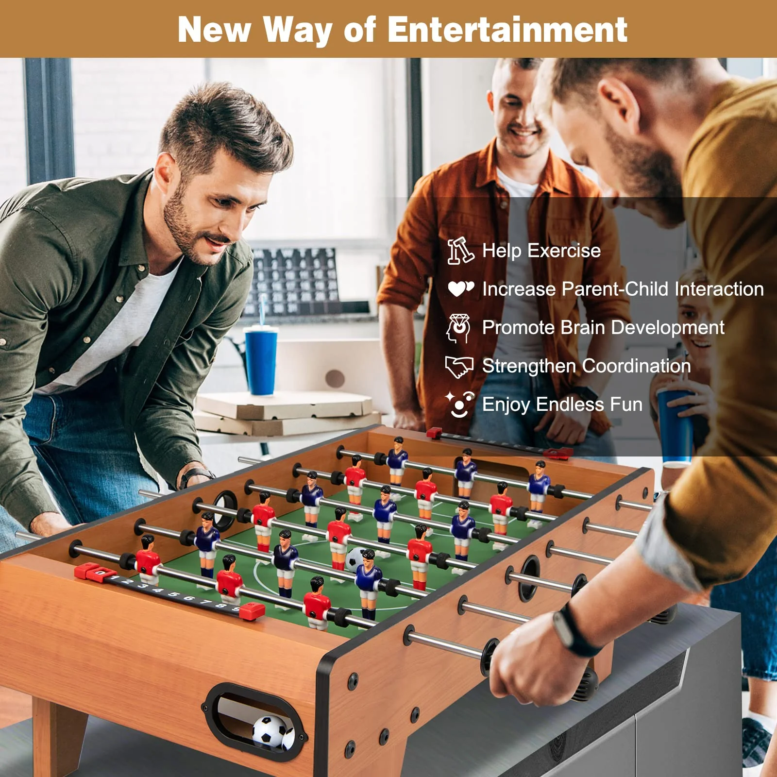 27" Foosball Table, Portable Tabletop Soccer Game - Image 6