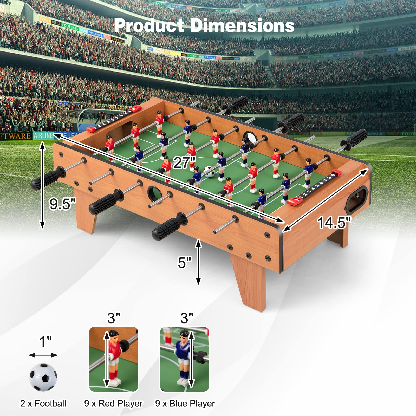 27" Foosball Table, Portable Tabletop Soccer Game - Image 7