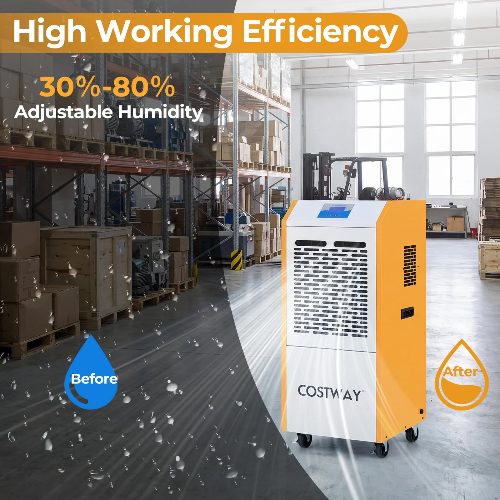 290 Pints Commercial Dehumidifier with Pump, Industrial Dehumidifier with Drain Hose, 24H Timer & Wheels for Basement - Image 2