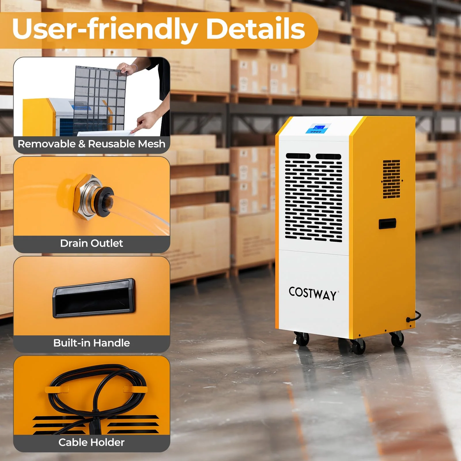 290 Pints Commercial Dehumidifier with Pump, Industrial Dehumidifier with Drain Hose, 24H Timer & Wheels for Basement - Image 7
