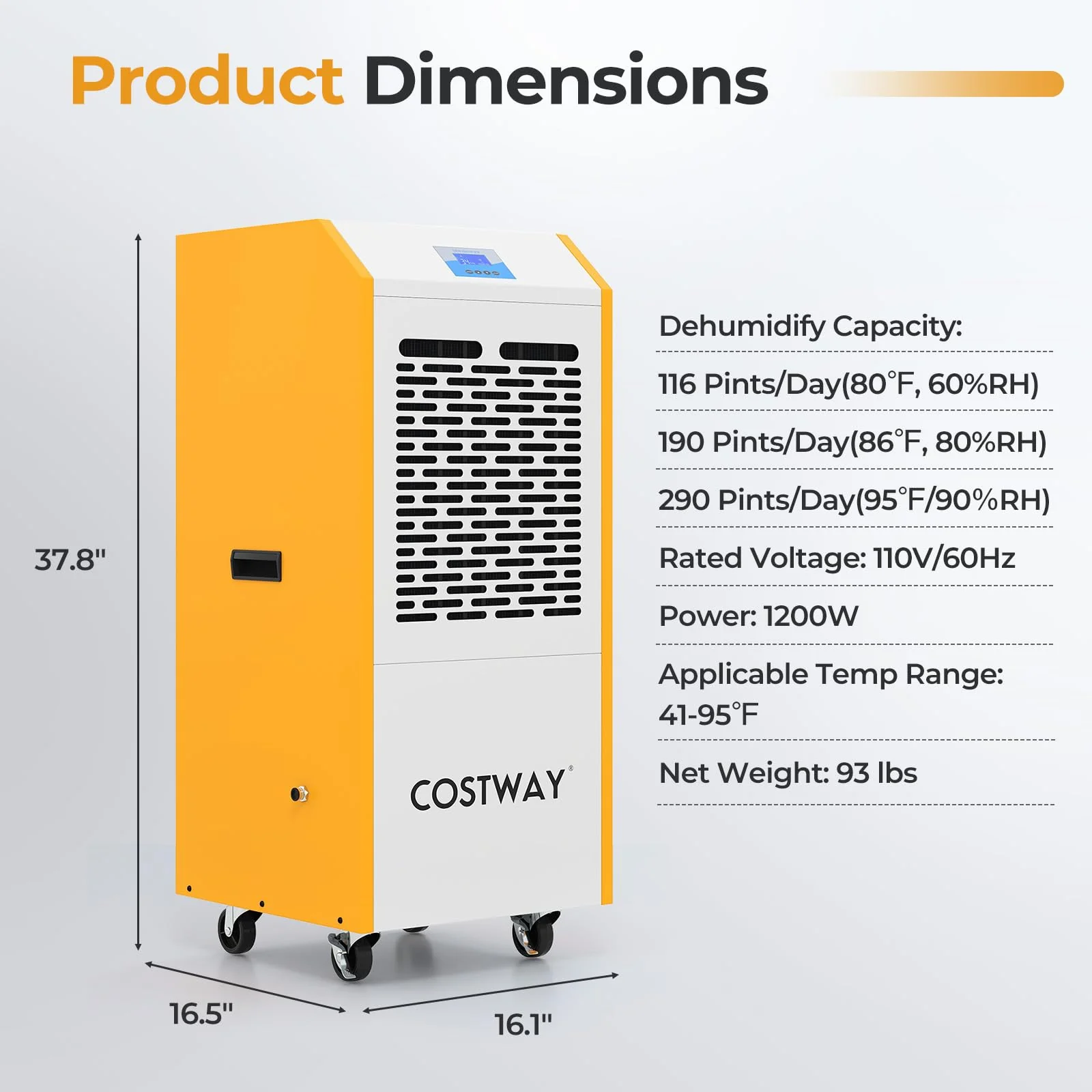 290 Pints Commercial Dehumidifier with Pump, Industrial Dehumidifier with Drain Hose, 24H Timer & Wheels for Basement - Image 9
