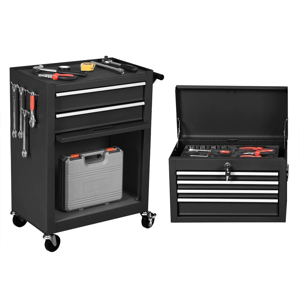 2PCS Rolling Tool Chest, 6-Drawer Toolbox Set of 2 - Image 5