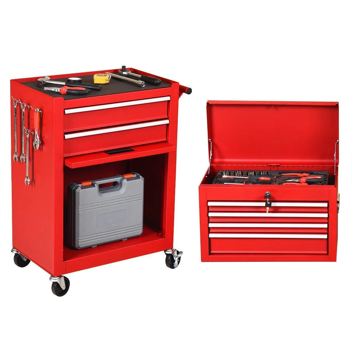 2PCS Rolling Tool Chest, 6-Drawer Toolbox Set of 2 - Image 8