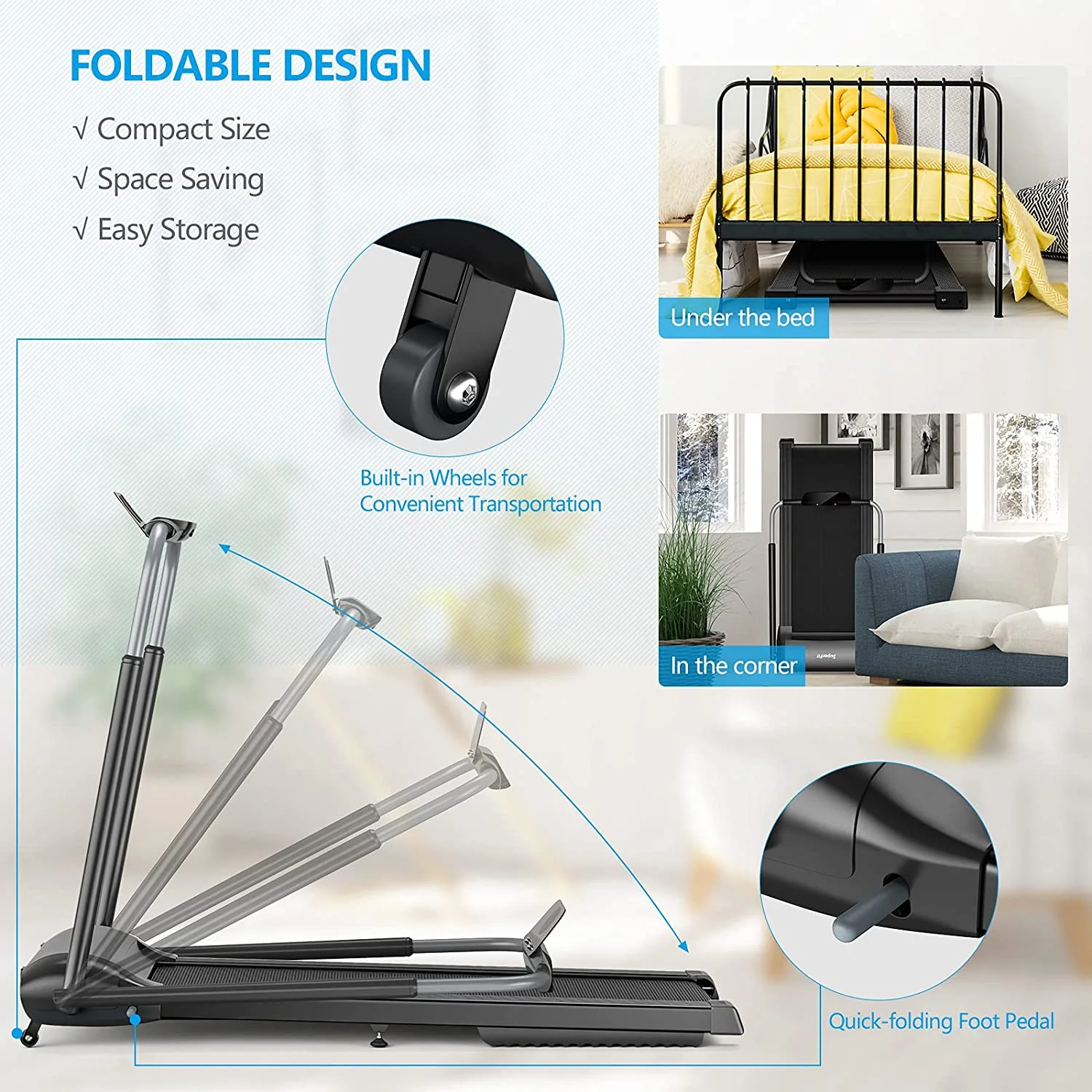 3.0HP Folding Treadmill, Foldable Superfit Treadmill - Image 6