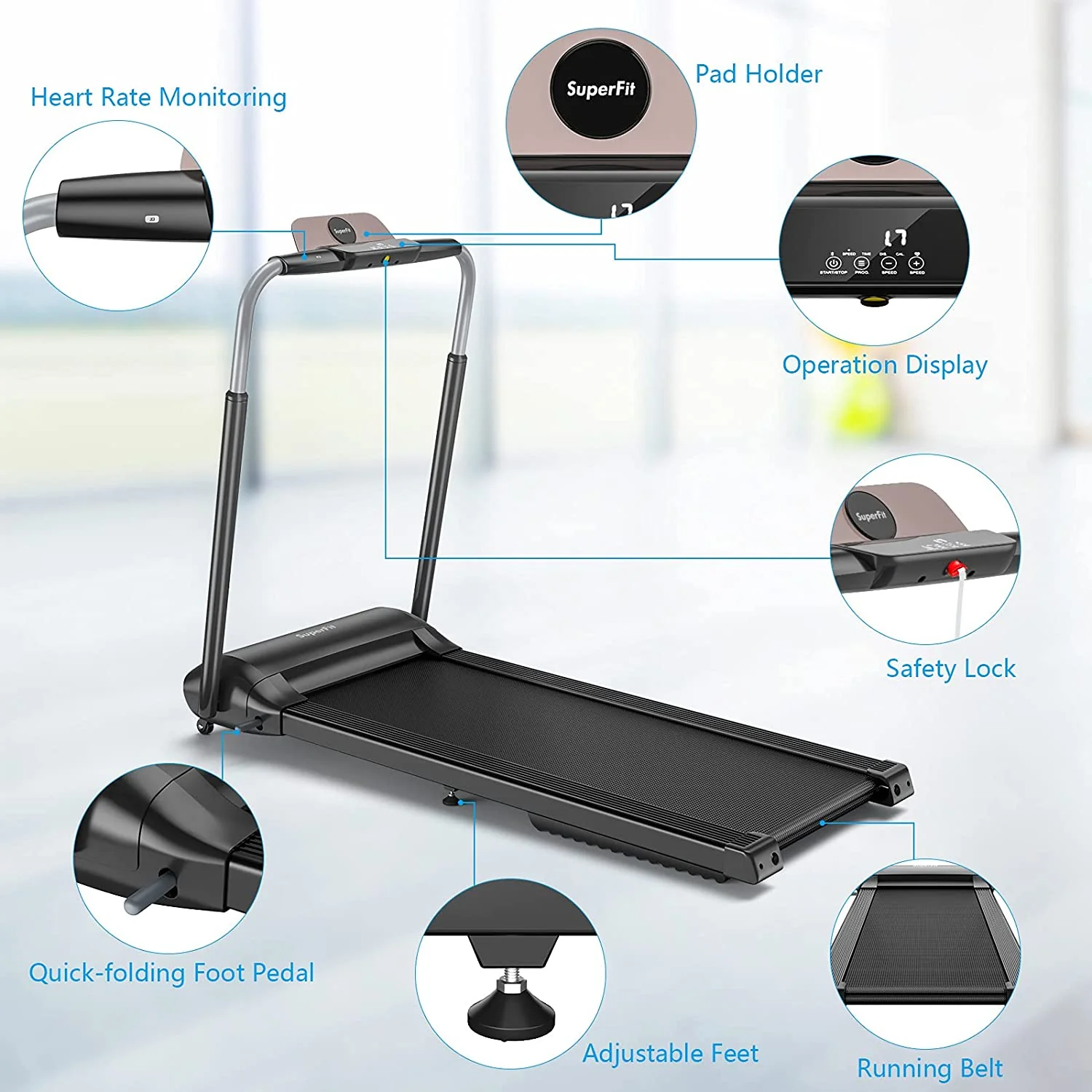 3.0HP Folding Treadmill, Foldable Superfit Treadmill - Image 7