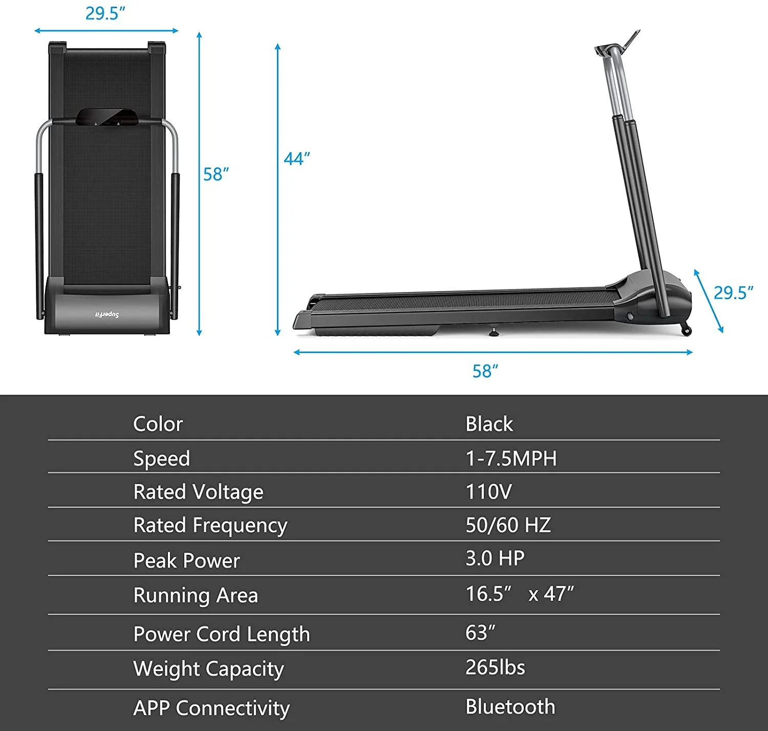 3.0HP Folding Treadmill, Foldable Superfit Treadmill - Image 8