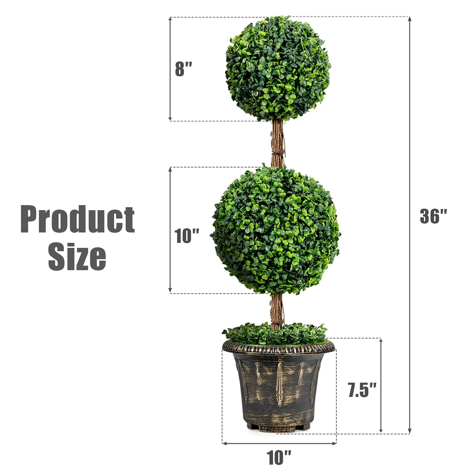 3 Ft /4 Ft Artificial Boxwood Topiary Tree, Fake Greenery Plants Ball Tree - Image 10