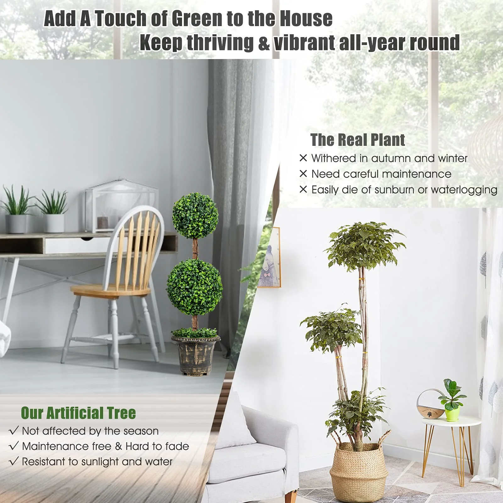 3 Ft /4 Ft Artificial Boxwood Topiary Tree, Fake Greenery Plants Ball Tree - Image 4