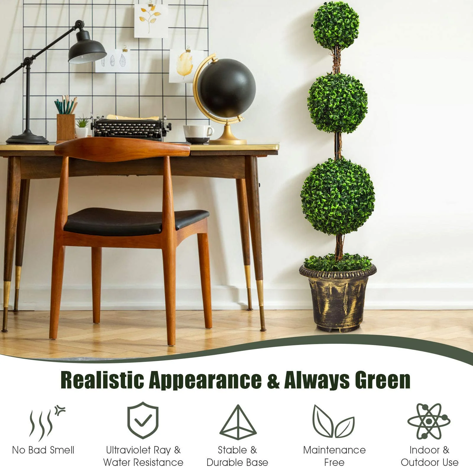 3 Ft /4 Ft Artificial Boxwood Topiary Tree, Fake Greenery Plants Ball Tree - Image 6