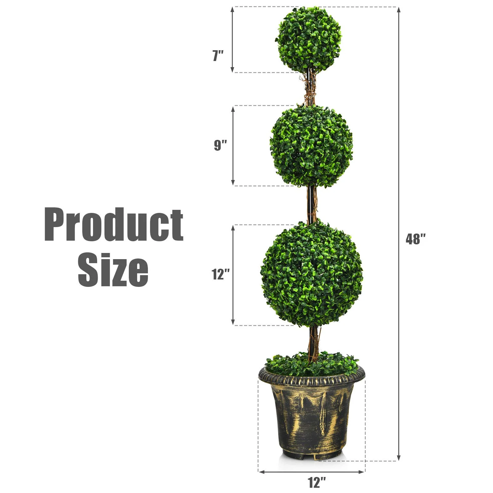 3 Ft /4 Ft Artificial Boxwood Topiary Tree, Fake Greenery Plants Ball Tree - Image 9