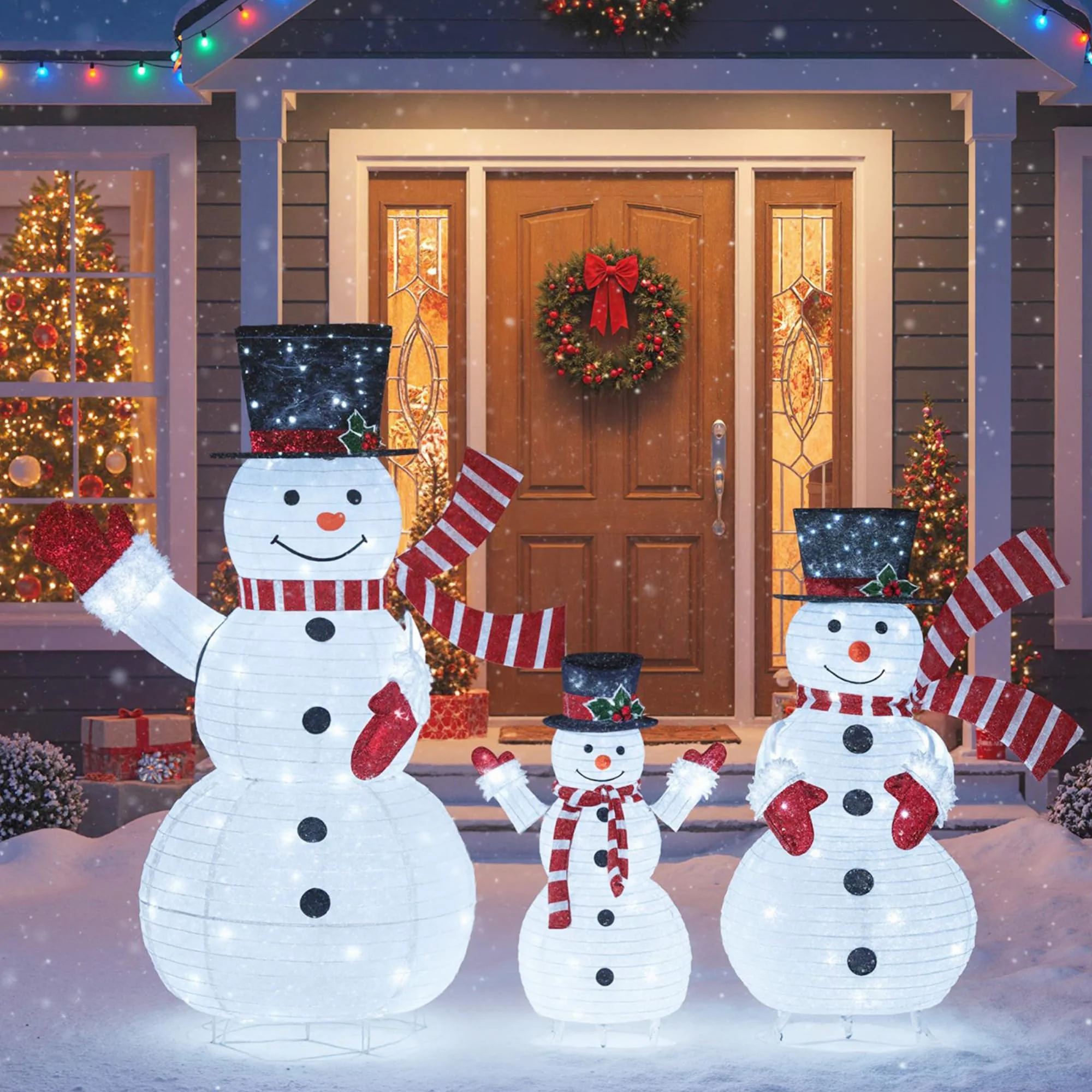 3-Piece Pre-Lit 3D Snowman Set with 270 LED Lights - Image 2