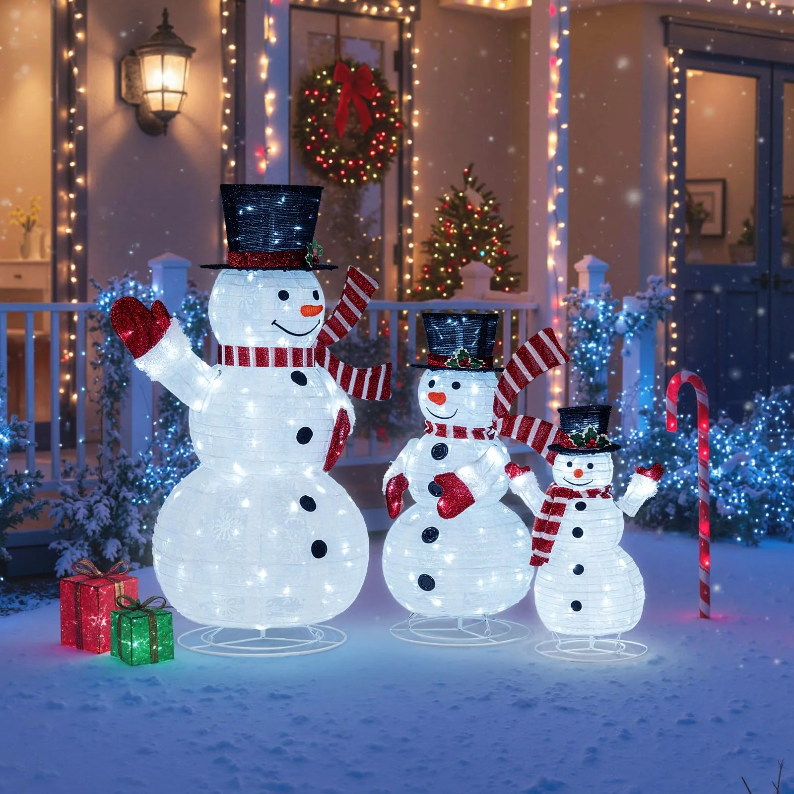 3-Piece Pre-Lit 3D Snowman Set with 270 LED Lights - Image 3