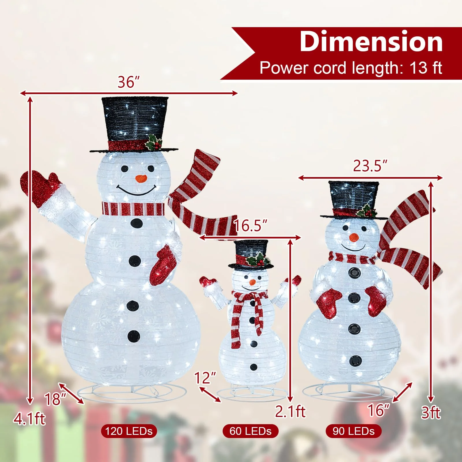 3-Piece Pre-Lit 3D Snowman Set with 270 LED Lights - Image 4