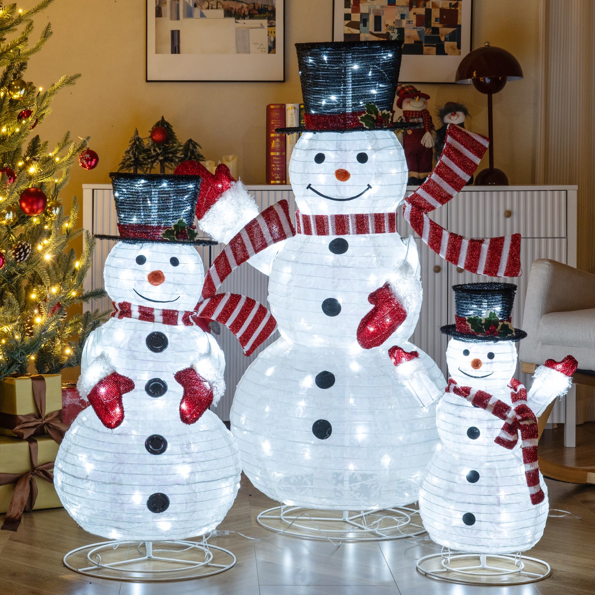 3-Piece Pre-Lit 3D Snowman Set with 270 LED Lights - Image 6