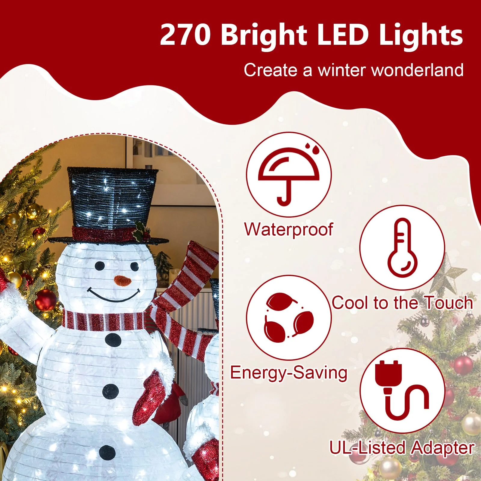 3-Piece Pre-Lit 3D Snowman Set with 270 LED Lights - Image 8