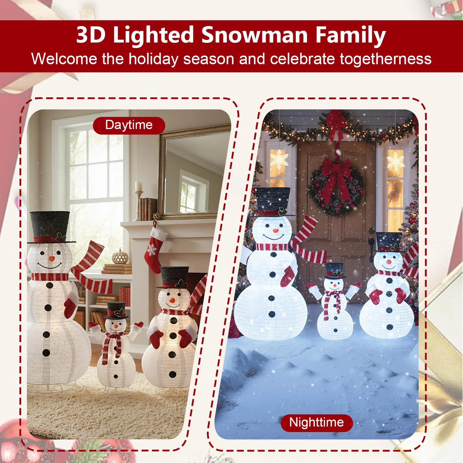3-Piece Pre-Lit 3D Snowman Set with 270 LED Lights - Image 9