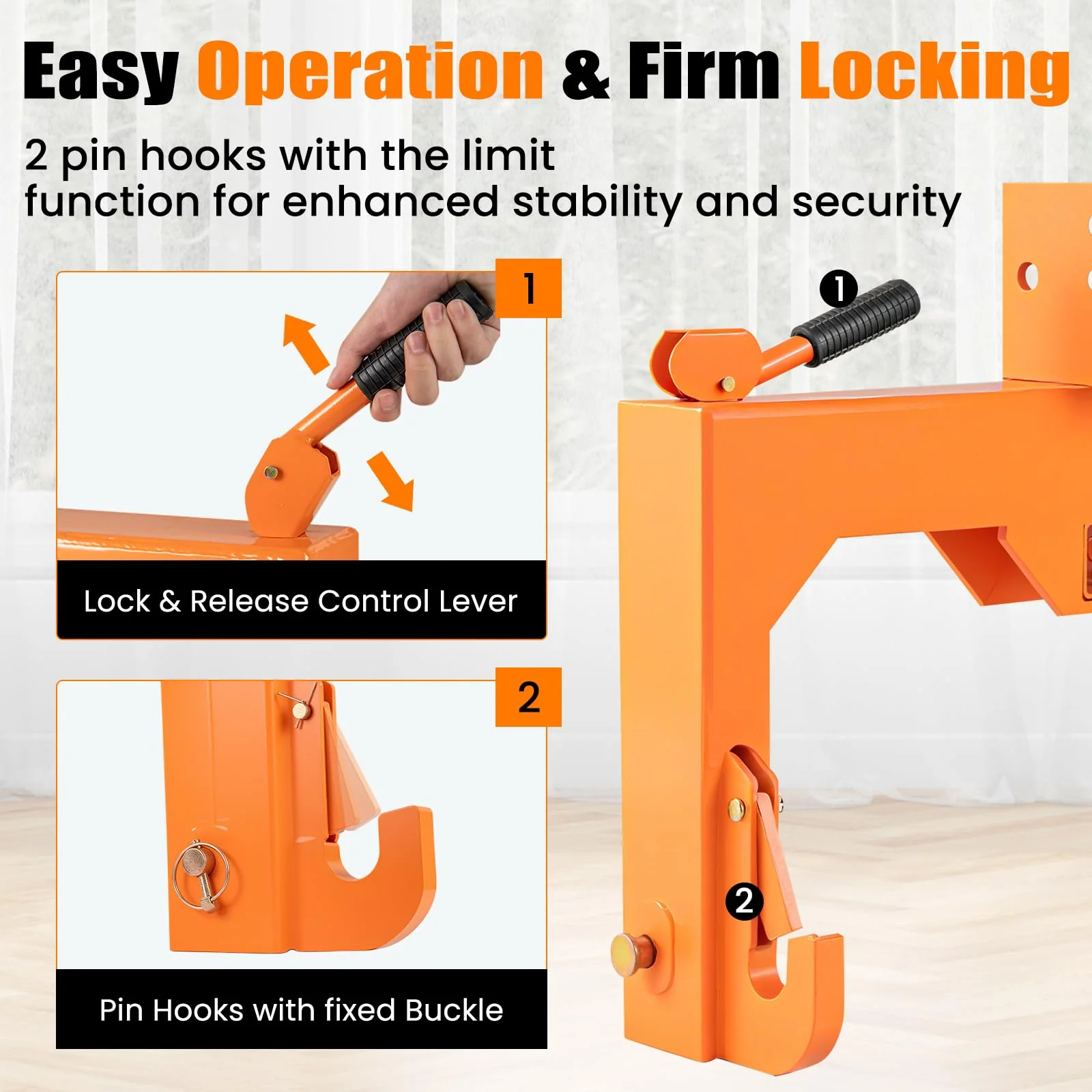 Goplus 3-Point Quick Hitch 3000 LBS Towing Force 3-Pt Attachments w/5 Level Adjustable Bolt - Image 4