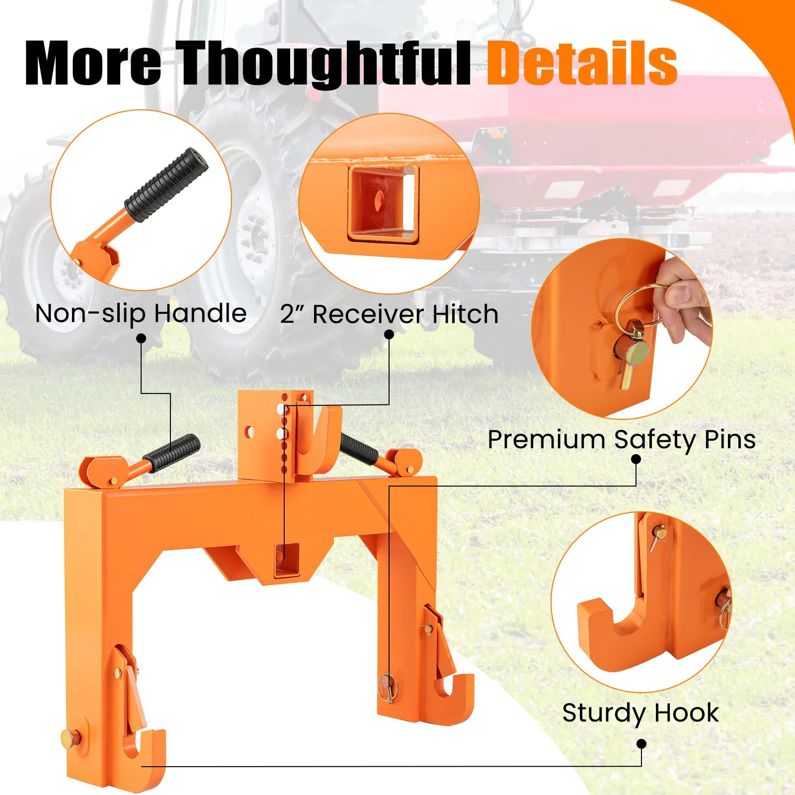 Goplus 3-Point Quick Hitch 3000 LBS Towing Force 3-Pt Attachments w/5 Level Adjustable Bolt - Image 8