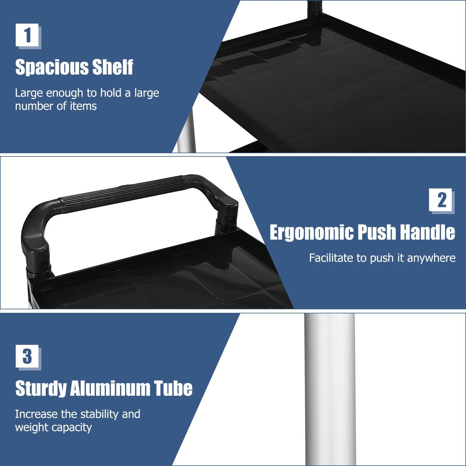 3-Tier Rolling Utility Cart with Wheels - Image 9