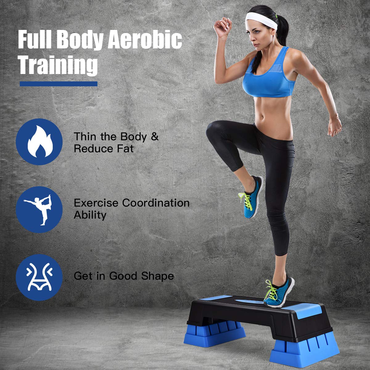 30'' Aerobic Stepper with Risers, 5 x 7 x 9 Levels Height Adjustable - Image 3