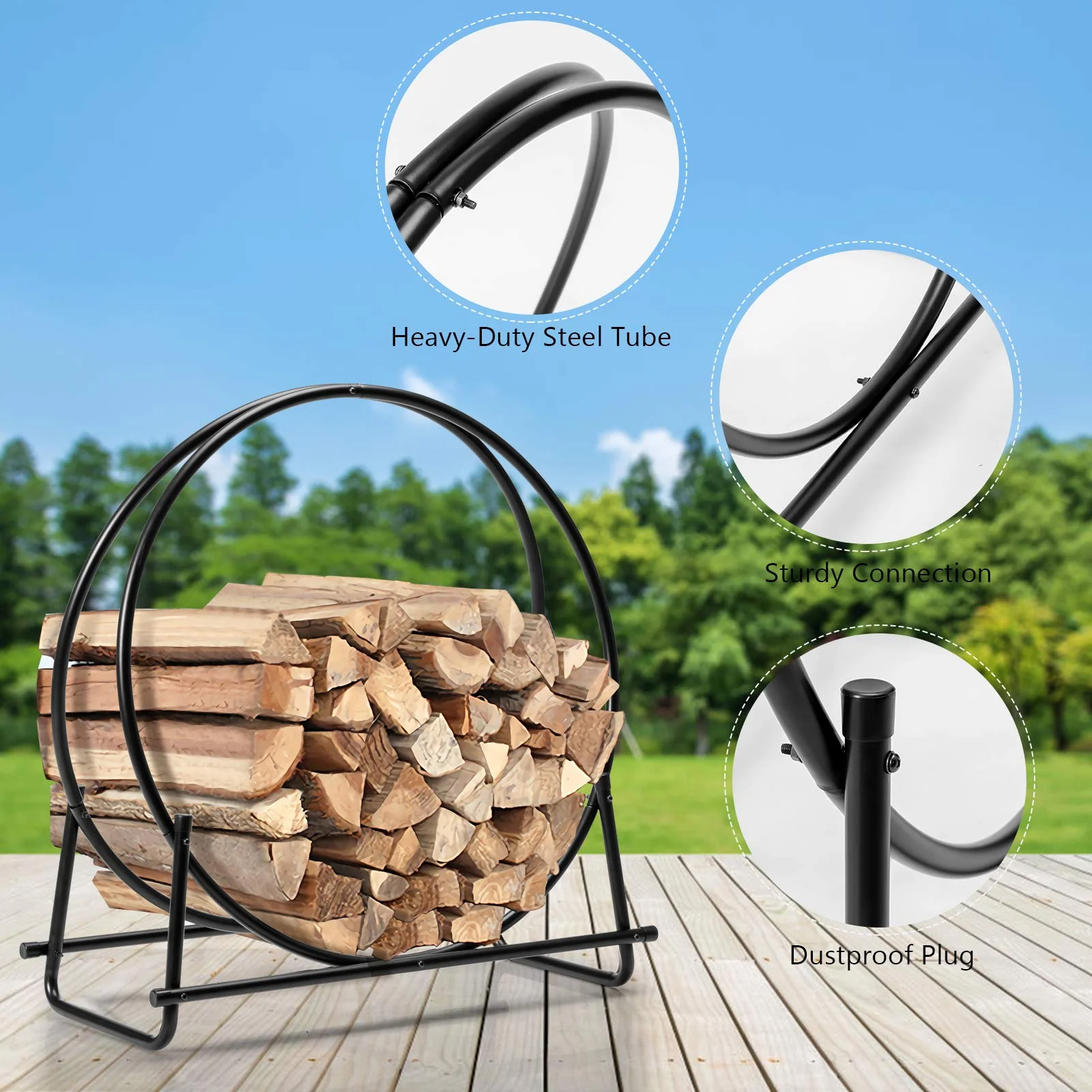 30 Inch Firewood Log Hoop, Tubular Steel Log Holder - Image 4