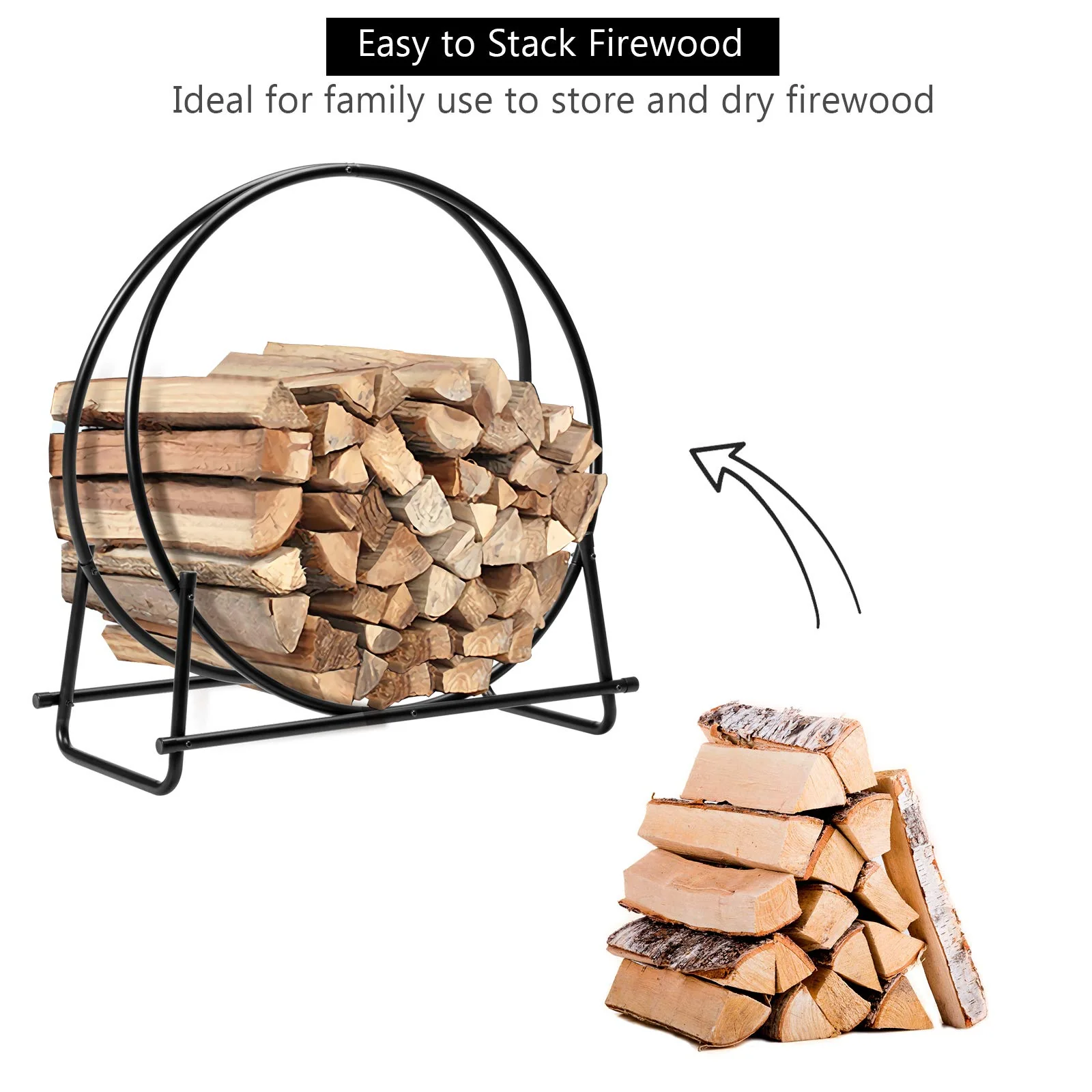 30 Inch Firewood Log Hoop, Tubular Steel Log Holder - Image 5