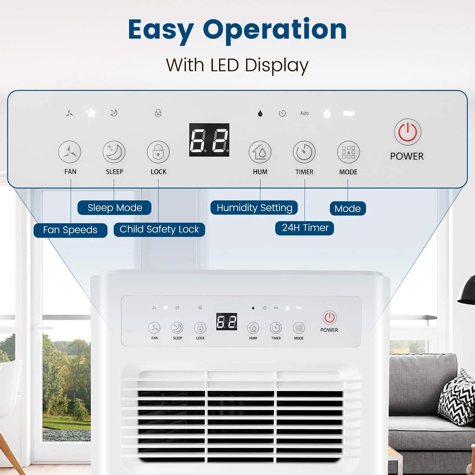 32 Pints/Day Portable Quiet Dehumidifier for Rooms up to 2500 Sq. Ft w/ Sleep Mode, 24H Timer - Image 4