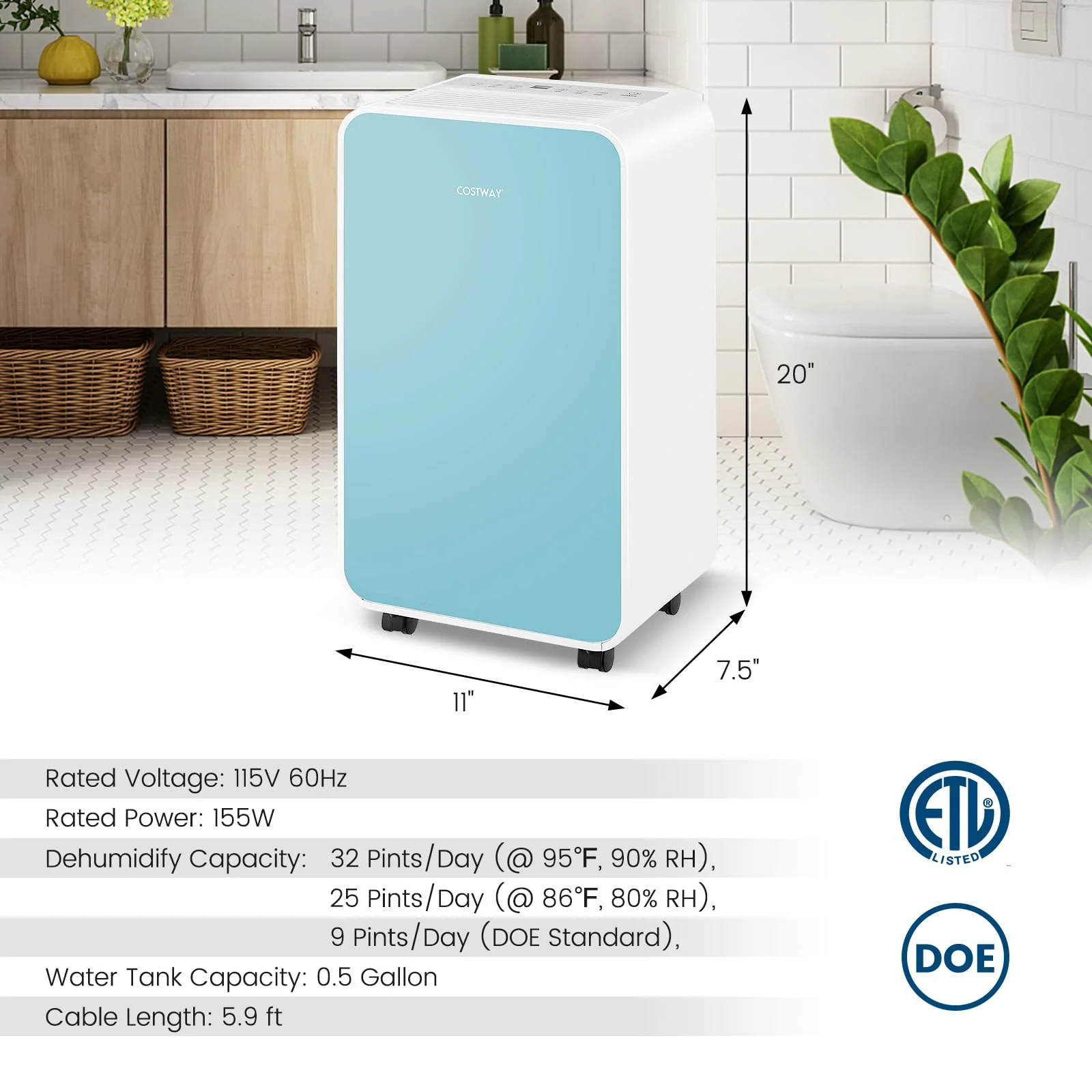 32 Pints/Day Portable Quiet Dehumidifier for Rooms up to 2500 Sq. Ft w/ Sleep Mode, 24H Timer - Image 6