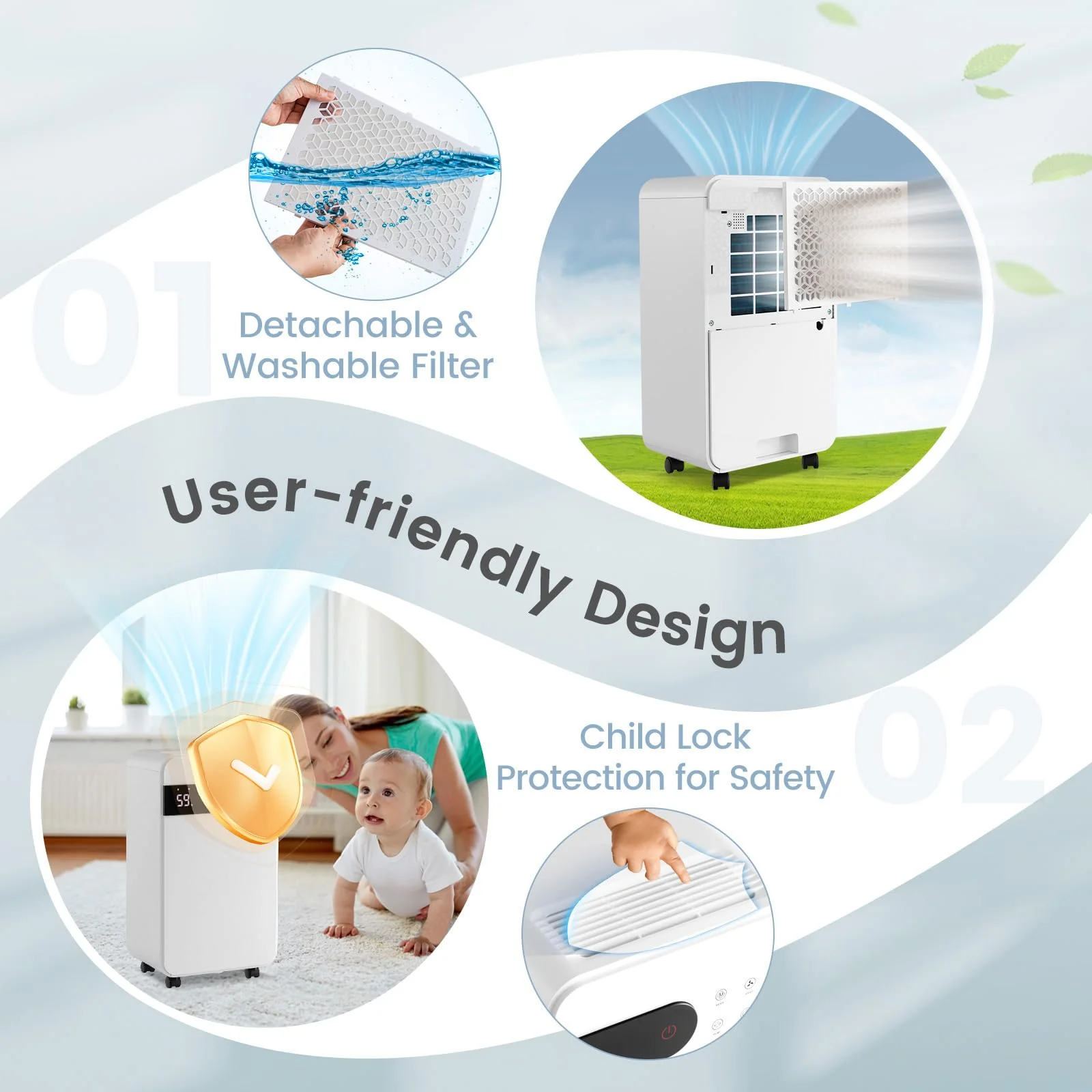 32 Pints Dehumidifier with Sleep Mode, 24H Timer, 3-Color LED Indicator Light & Child Safety Lock, for Space up to 2500 Sq. Ft - Image 8