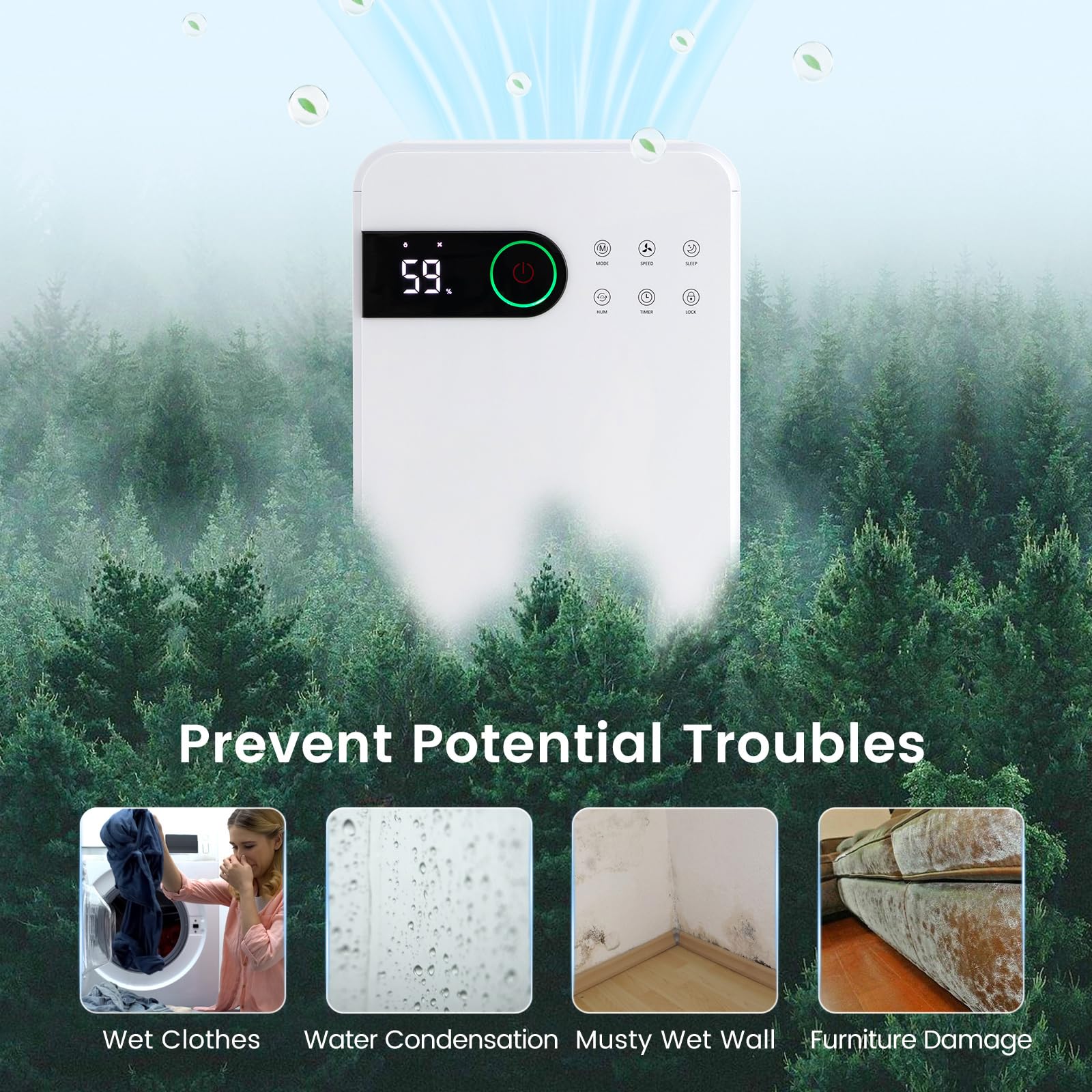 32 Pints Dehumidifier with Sleep Mode, 24H Timer, 3-Color LED Indicator Light & Child Safety Lock, for Space up to 2500 Sq. Ft - Image 9