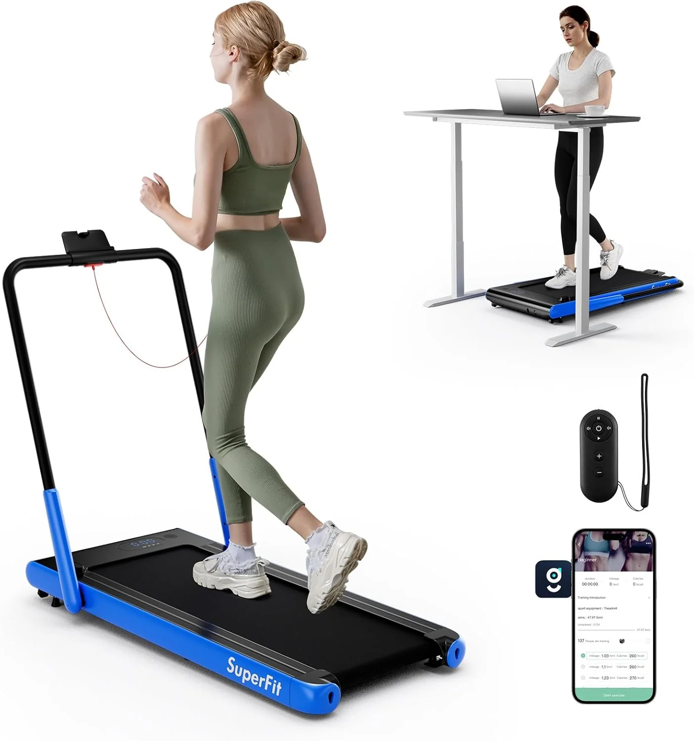 Goplus 340 LBS Capacity Walking Pad with Handle Bar Under Desk Treadmill with Apps - Image 10