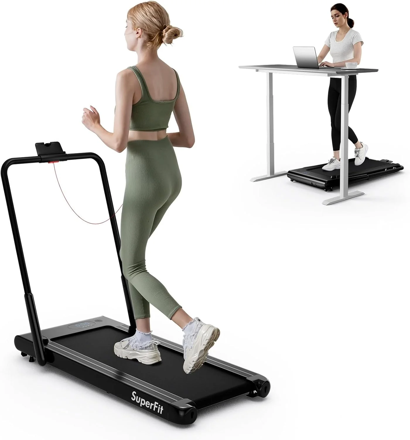 Goplus 340 LBS Capacity Walking Pad with Handle Bar Under Desk Treadmill with Apps - Image 11