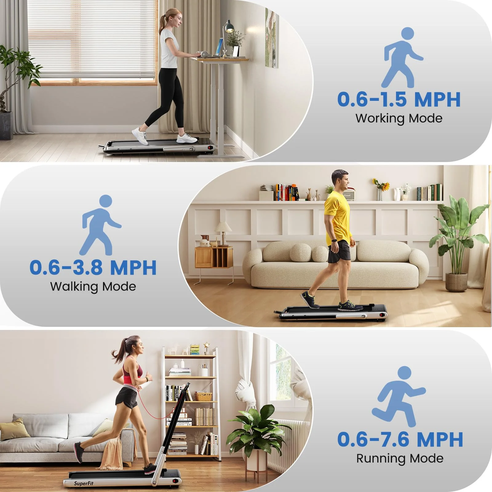 Goplus 340 LBS Capacity Walking Pad with Handle Bar Under Desk Treadmill with Apps - Image 2