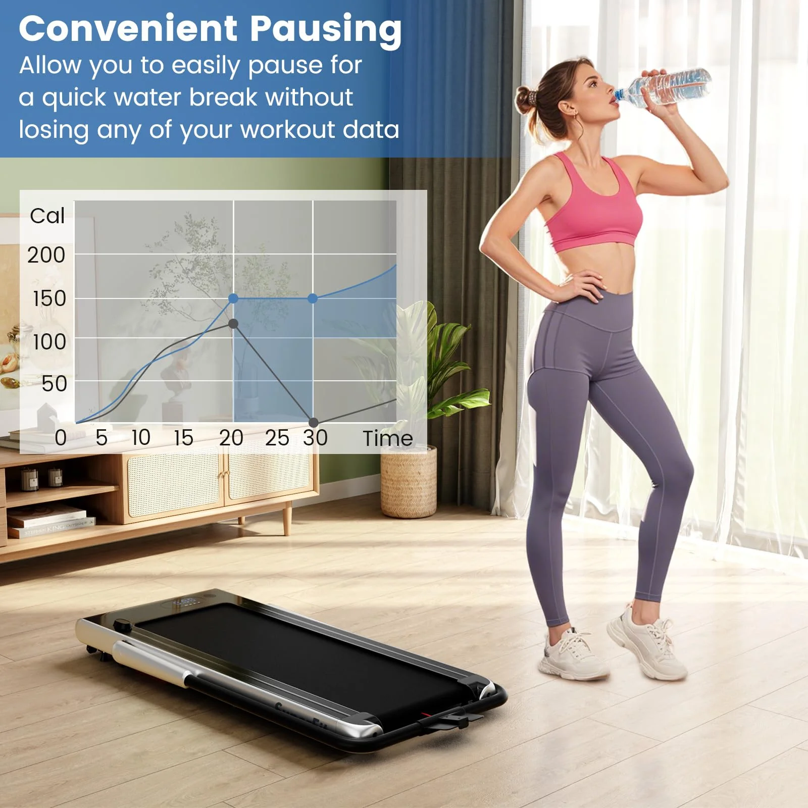 Goplus 340 LBS Capacity Walking Pad with Handle Bar Under Desk Treadmill with Apps - Image 6
