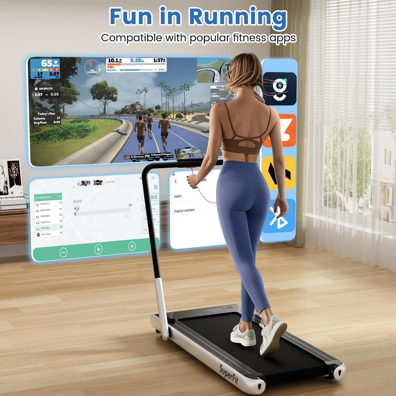 Goplus 340 LBS Capacity Walking Pad with Handle Bar Under Desk Treadmill with Apps - Image 7