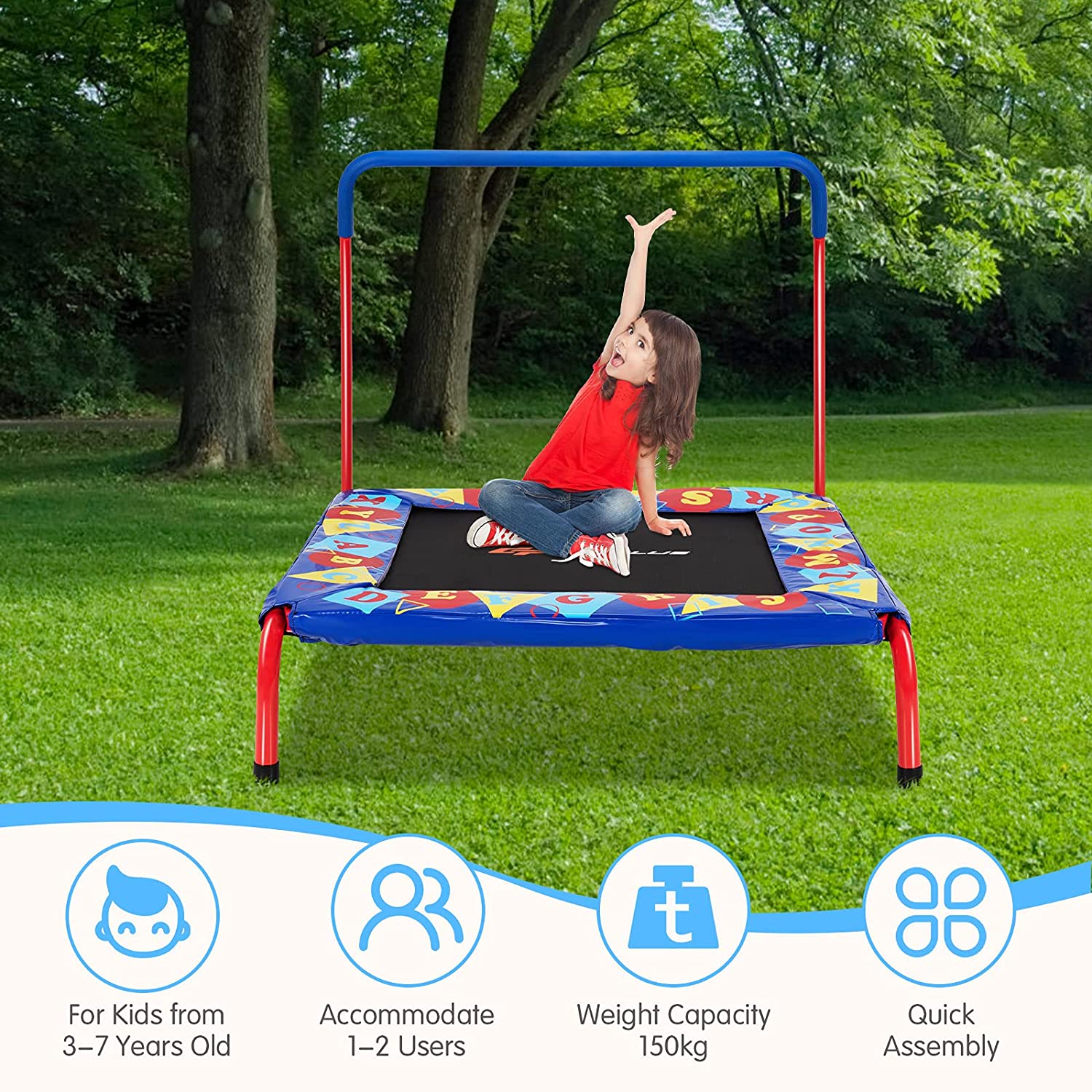 36" Square Toddler Trampoline, 330LBS Load Mini Kids Trampoline - Image 4