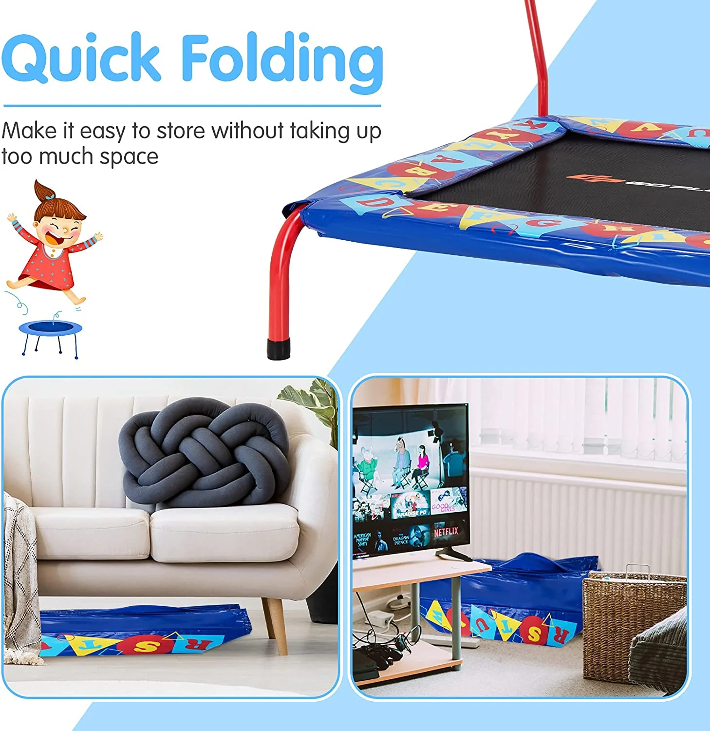 36" Square Toddler Trampoline, 330LBS Load Mini Kids Trampoline - Image 6