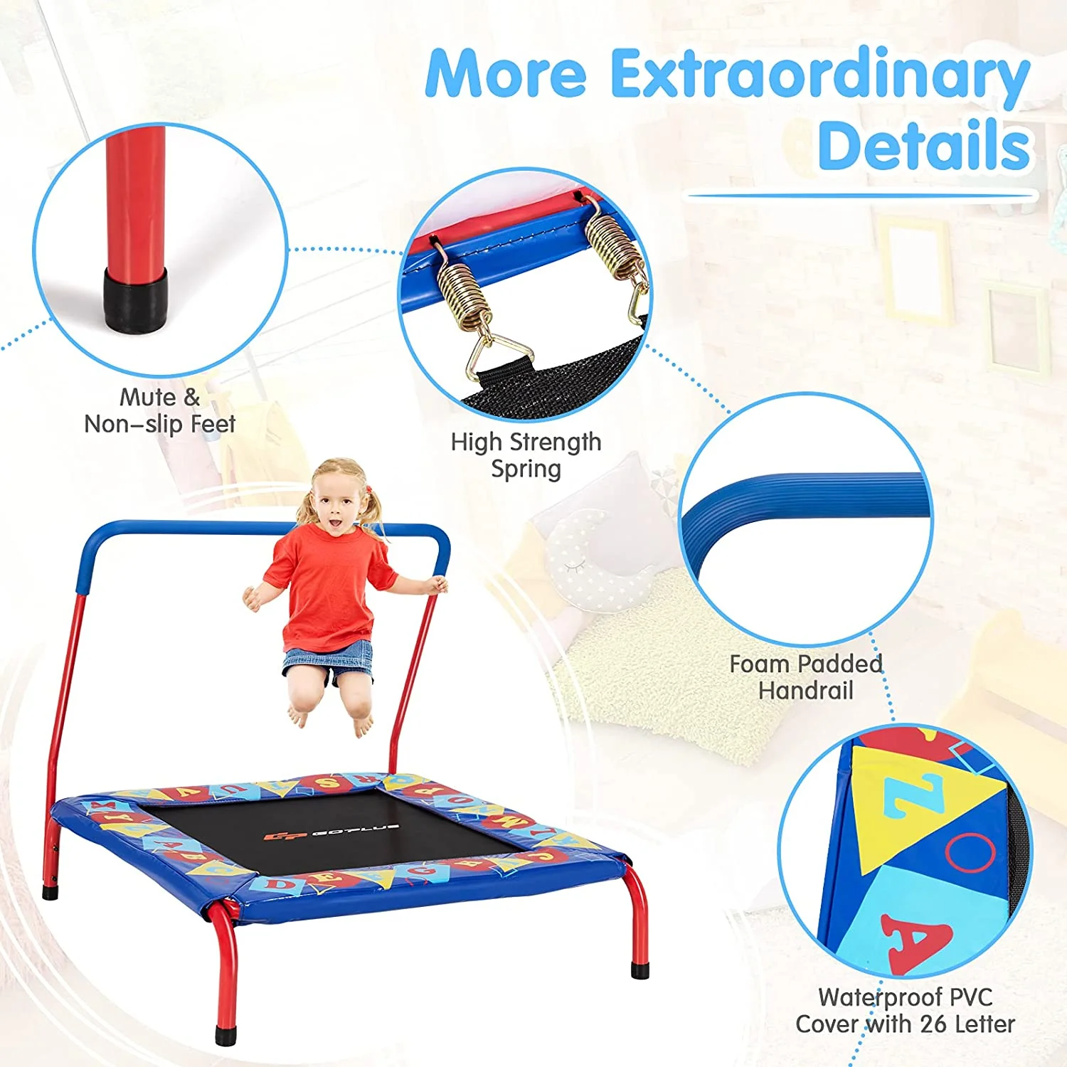 36" Square Toddler Trampoline, 330LBS Load Mini Kids Trampoline - Image 7