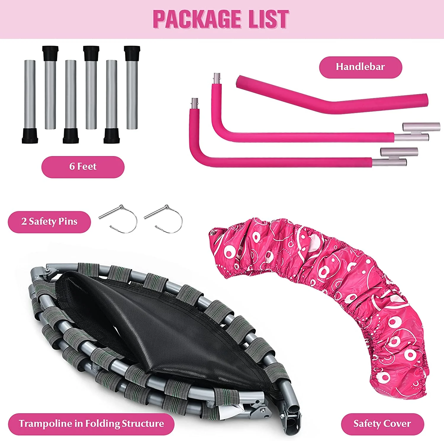 36Inch Kids Trampoline, Foldable Mini Rebounder with Full Covered Handle and Safety Pad - Image 3
