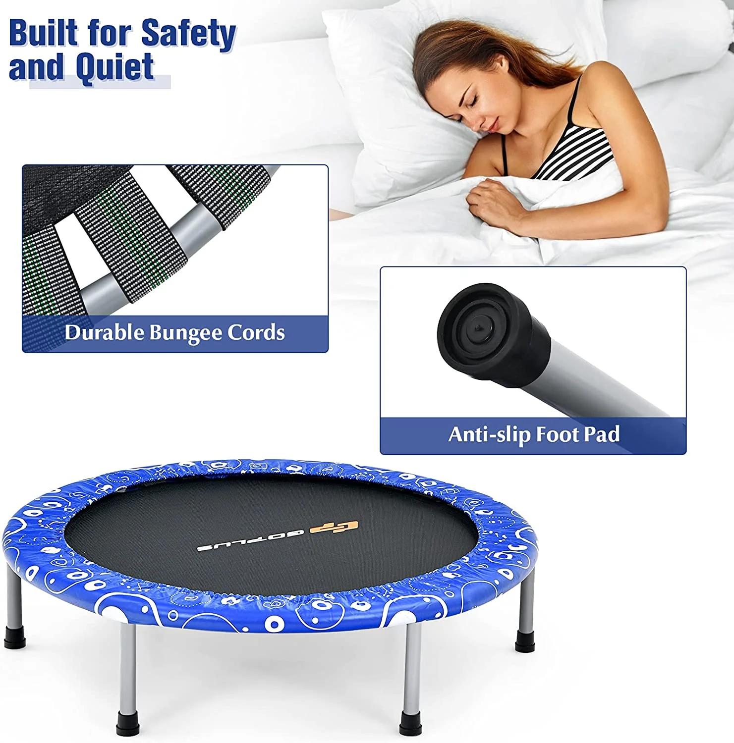 36Inch Kids Trampoline, Foldable Mini Rebounder with Full Covered Handle and Safety Pad - Image 4
