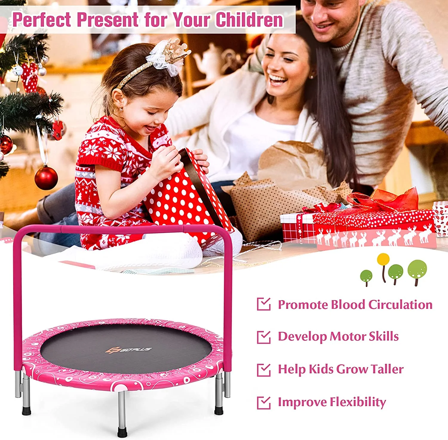 36Inch Kids Trampoline, Foldable Mini Rebounder with Full Covered Handle and Safety Pad - Image 7