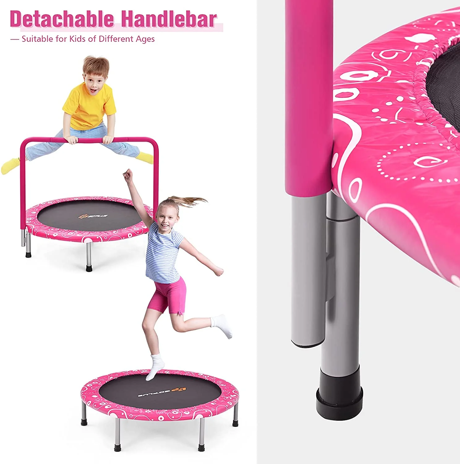 36Inch Kids Trampoline, Foldable Mini Rebounder with Full Covered Handle and Safety Pad - Image 8