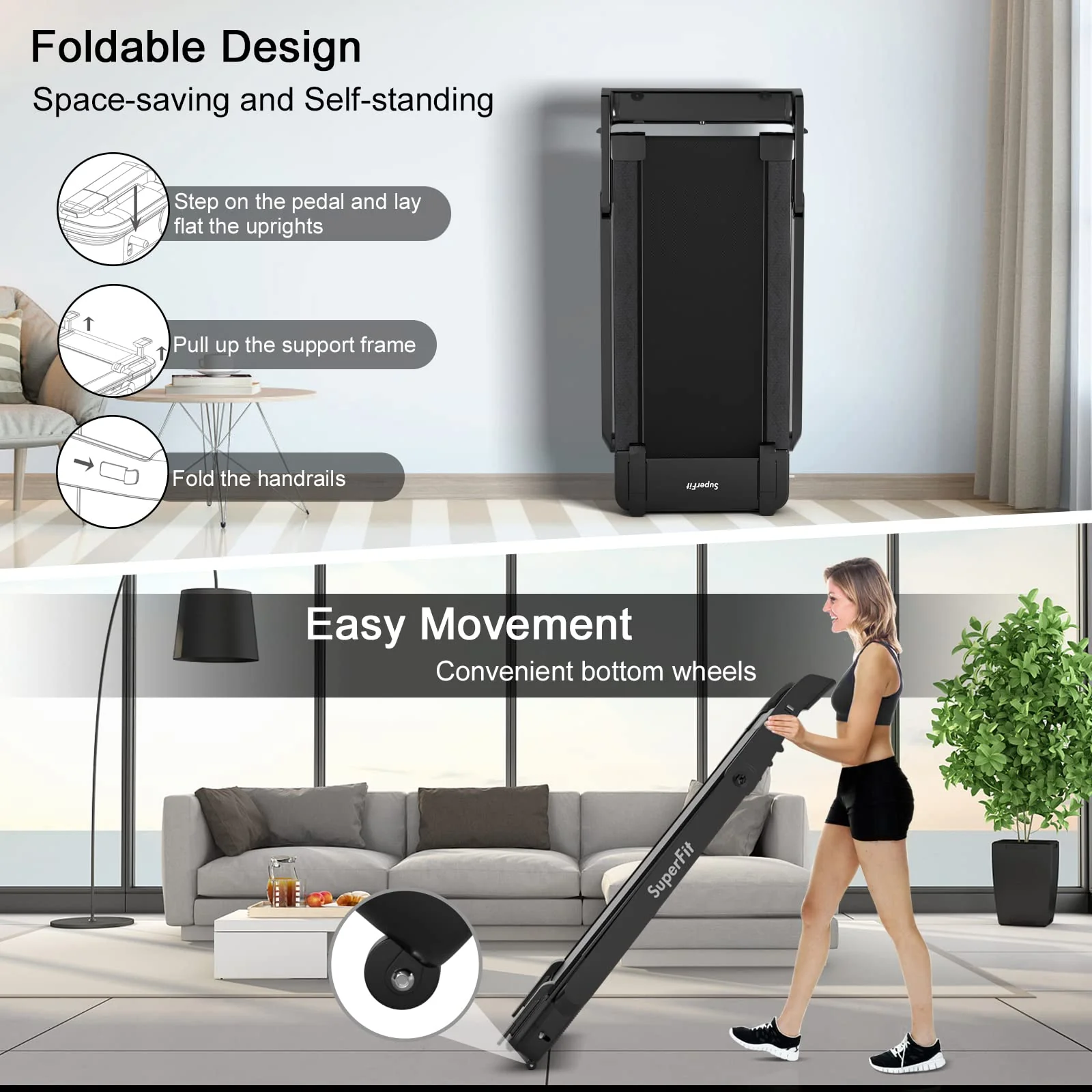 4.0HP Heavy Duty Folding Treadmill, Electric Foldable Superfit Treadmill with LED Touch Screen - Image 3